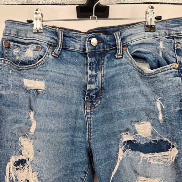 Aero Men's Distressed Frayed Slim‎ Bermuda Cut-Off Shorts Stretch Size 30 - Picture 3 of 11